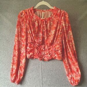 Anthropologie Chiffon Floral Button Front Top M